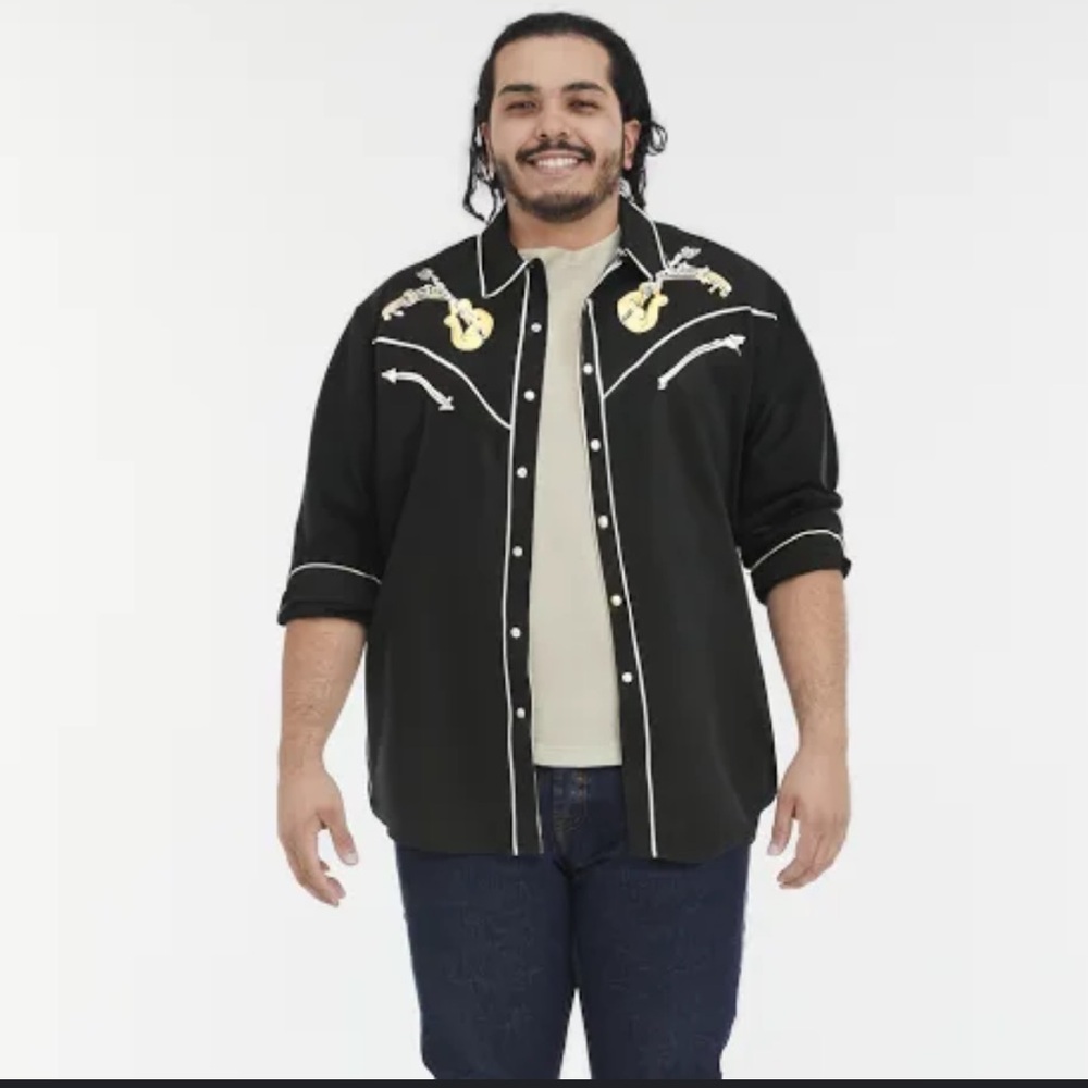 Scully Men's Black Embroidered Rock and Roll Western Snap Shirt Size XXL